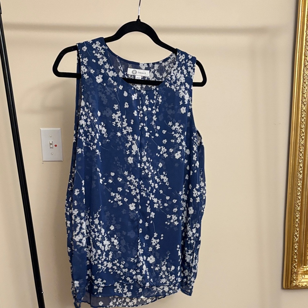 Cato Navy Floral Sleeveless Blouse